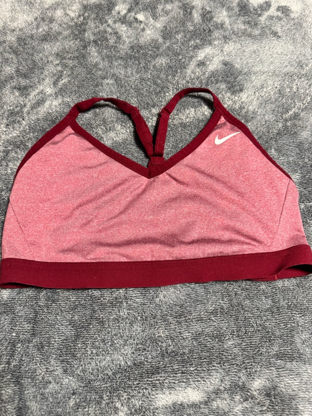Nike Pink and Burgundy Low-Impact V-Neck Racerback Sports Bra